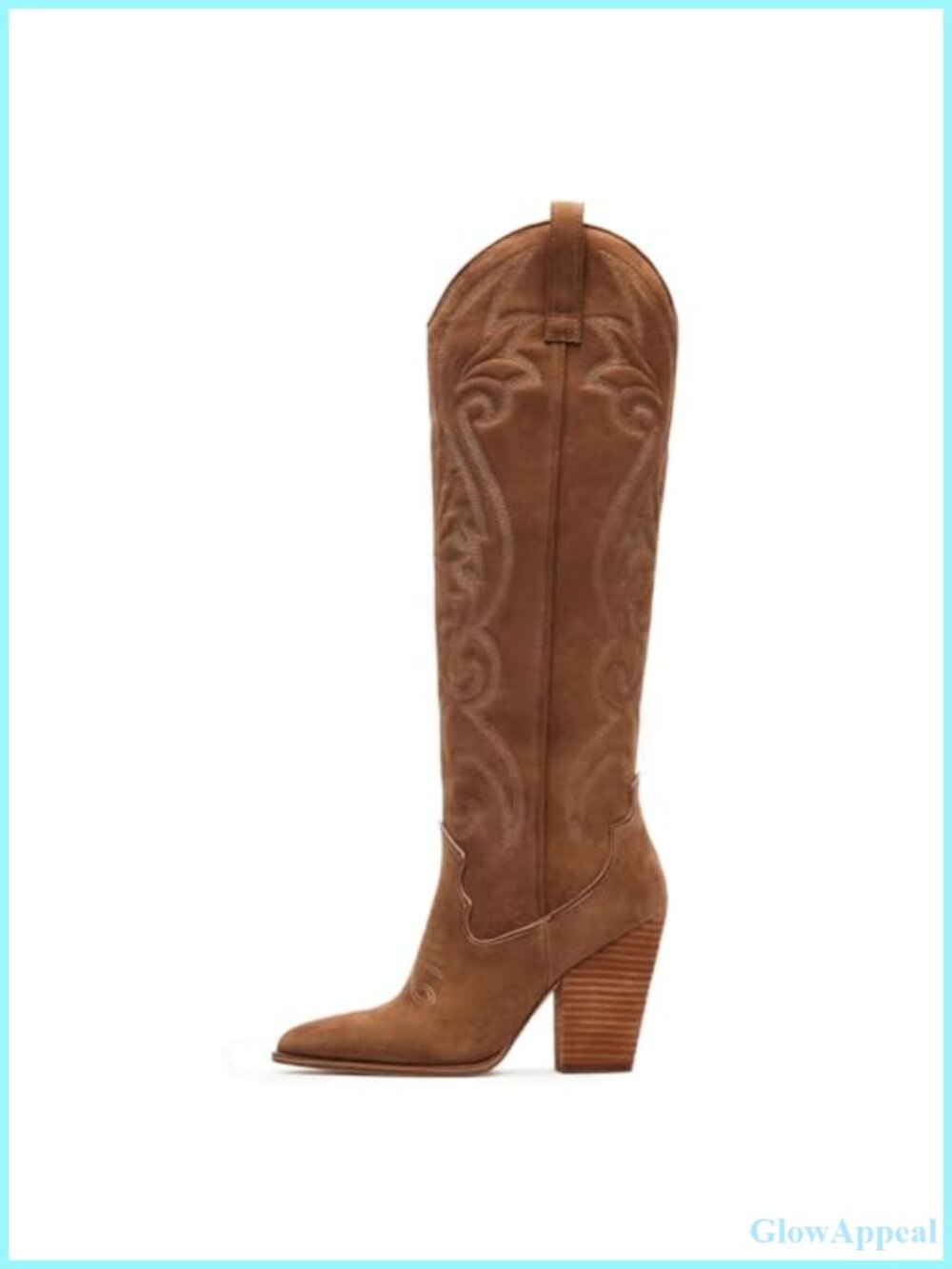 Women's Knee High Cowboy Boots Pointed Toe Chunky Heel Embroidered Western
